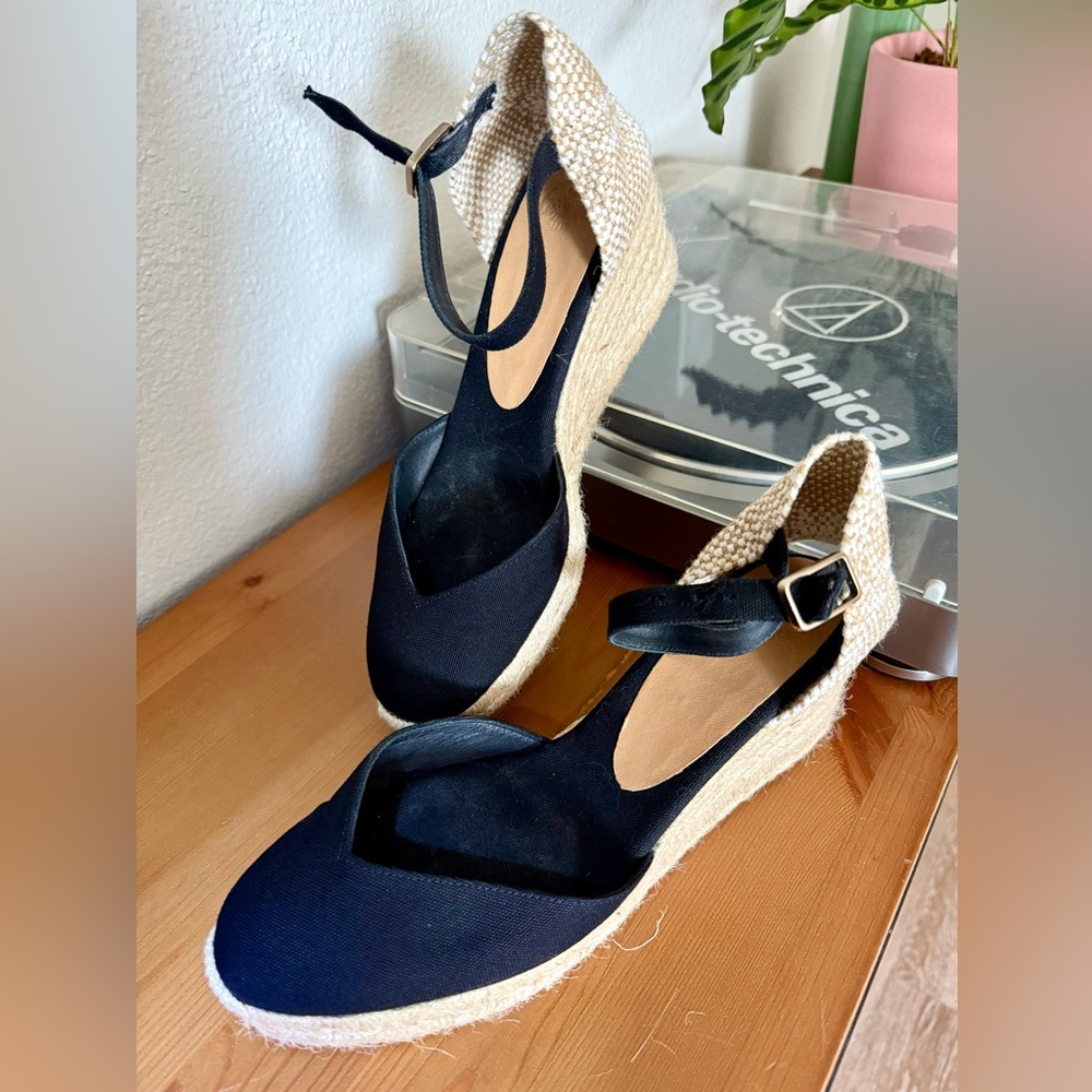 Castener Black Espadrille Wedge Sandals Size 40